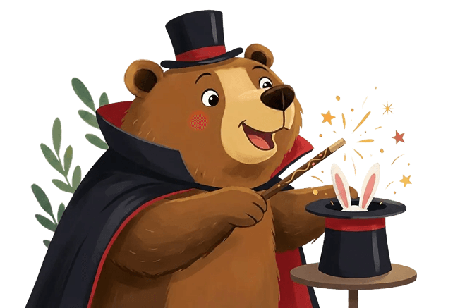 A bear magician transforming scattered work history into a dignified, finished story